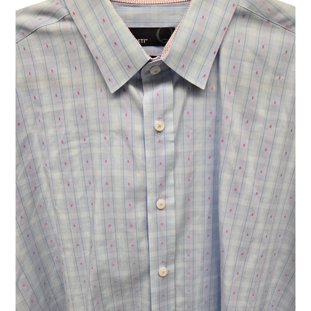 Quieti Plaid Button Down Shirt Mens XL Blue Pink Textured Dot 100% Cotton